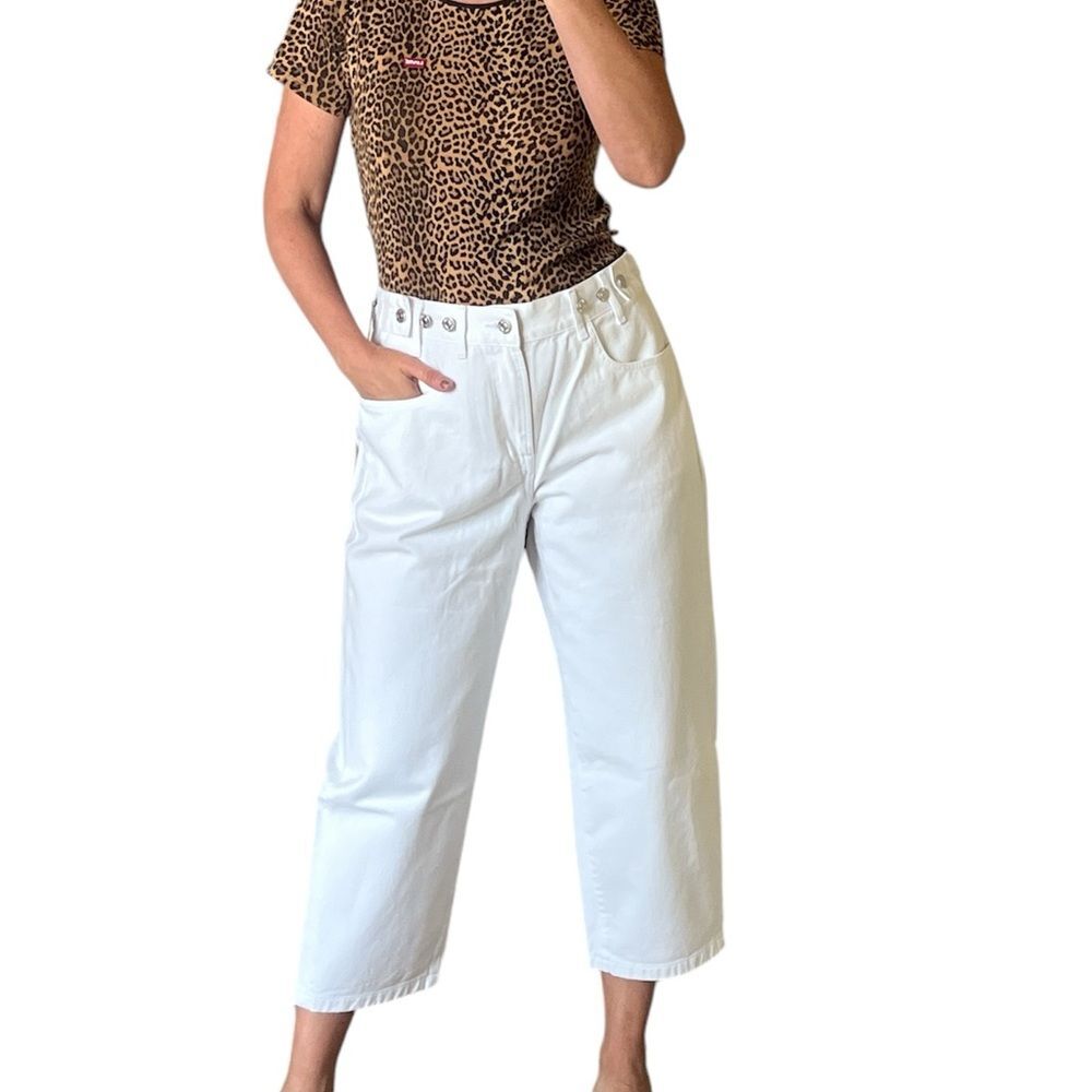 EDWIN Maiia high rise wide leg white crop jeans trouser pants adjustable waist